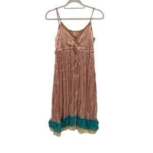 213 layered crinkle pink blue mini dress